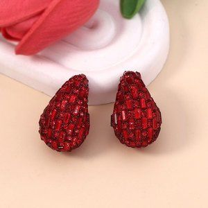 NEW Ashley Crimson Red Sparkly Studded Waterdrop Statement Earrings